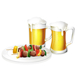Two glasses of beer with a plate of barbeque vector image