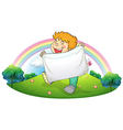 A boy holding a white banner vector image