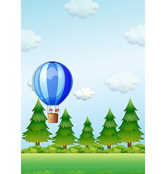Two kids riding in an air balloon vector image
