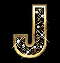 J gold letter with swirly ornaments vector image
