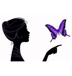Beautiful girl silhouette with butterfly vector image