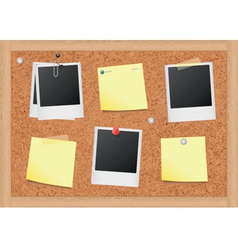 Cork bulletin board with notes and photos vector image