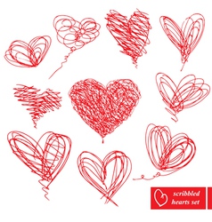 Set of 10 scribbled hand-drawn sketch hearts vector image