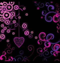 Pink floral and heart on black background Pink floral and heart on black background vector image