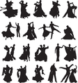 Silhouettes of couples dancing ballroom dance vector image