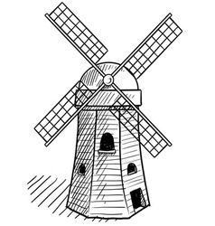 Doodle windmill dutch vector image