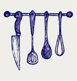 Rack of kitchen utensils vector image