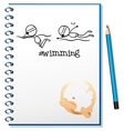 A notebook with a sketch of two people swimming vector image