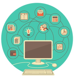 Computer as Tool for Business in Turquoise Circle vector image
