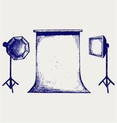 Photo studio with lighting equipment vector image