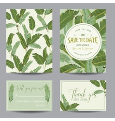 Save the Date Card Tropical Banana Leaves Wedding vector image