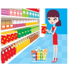 Woman cartoon in a supermarket vector image