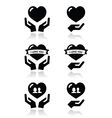 Hands with heart love relationship icons set vector image