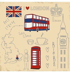 Set of London symbols on vintage vector image