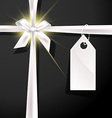 White gift bow with label on black background vector image