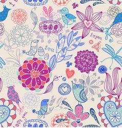 Floral seamless background with birds vector image