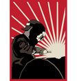 Poster with welder at work vector image