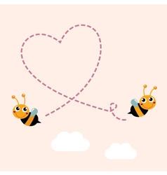 Flying bees making big love heart in the air vector image
