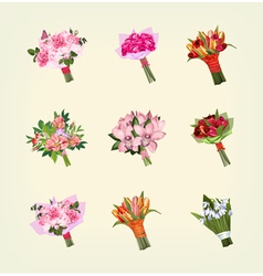 Set of many bouquets of flowers vector image