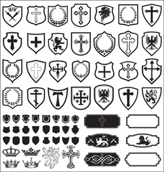 Shields and cross heraldy set vector image
