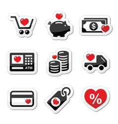 I love shopping I love money icons vector image