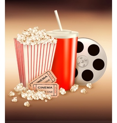 Popcorn box and cola and two tickets vector image