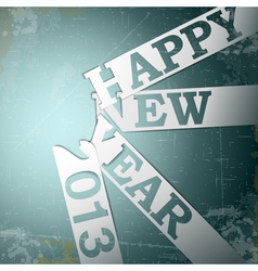 Happy New Year paper strips with shadows on grunge vector image