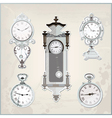 Set of many vintage retro clocks vector image