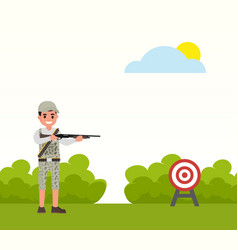 Happy hunter shoots at the target huntsman vector image