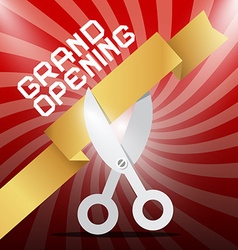 Grand Opening Silver Scissors Cutting Gold Ribbon Grand Opening Silver Scissors Cutting Gold Ribbon vector image