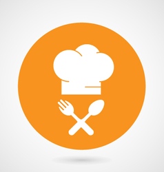 Chief-cooks hat and crossed fork and spoon vector image