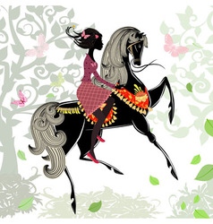Khokhloma horse girl background vector image