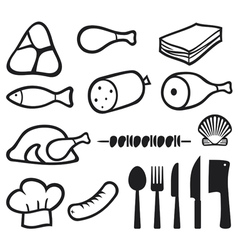 Meat icons set with dining services vector image