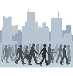 Crowd of people walking city skyline vector image