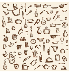 Kitchen utensils sketch drawing vector image