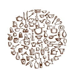 Kitchen utensils sketch drawing vector image