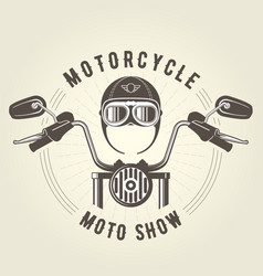 Chopper moto handlebar and vintage helmet vector image