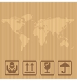 Fragile signs and world map packaging box vector image
