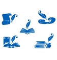 Books manuscripts and feathers icons vector image