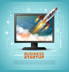Business startup launching product with rocket Vector Image