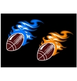 Rugby balls with colored fire flames vector image