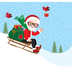 Santa Claus with a bag of gifts on sledge vector image