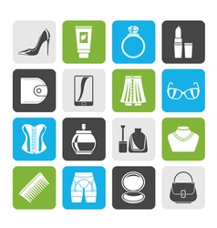 Silhouette Female accessories and clothes icons Silhouette Female accessories and clothes icons vector image