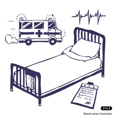 Hospital bed and ambulance vector image