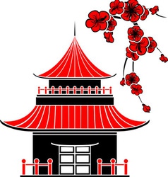 Asian house and cherry blossoms vector image