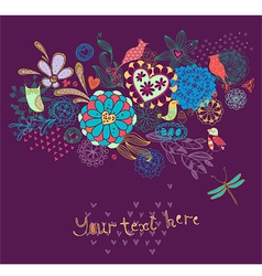 Ornament with flowers and birds bright vector image