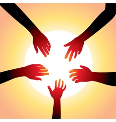 Five hands around sun vector image