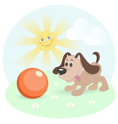 Happy dog on shiny lawn vector image