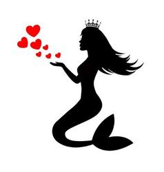 Mermaid silhouette with hearts vector image