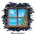 Window snowy night Christmas background vector image